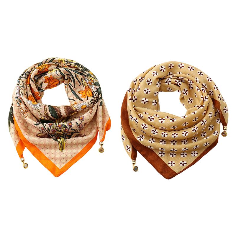 1PC Necklace French Style Magnetic Closure Gift Silk Scarf Luxury Painted Pattern Elegant Neck Scarf Versatile Multi-Color