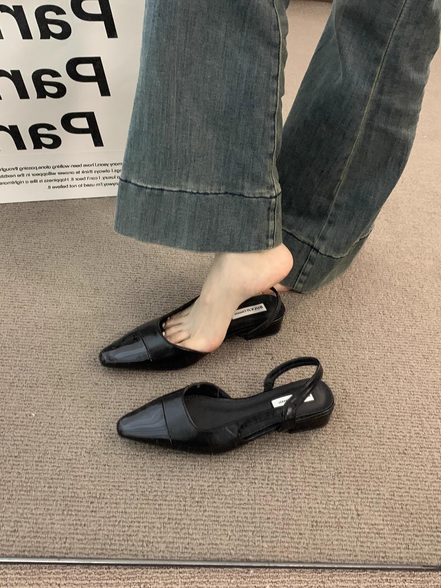 

Босоножки Баотоу женские летние новые телесные с острым носком женские на толстом каблуке с открытой пяткой темпераментные туфли-лодочки 40 чёрный