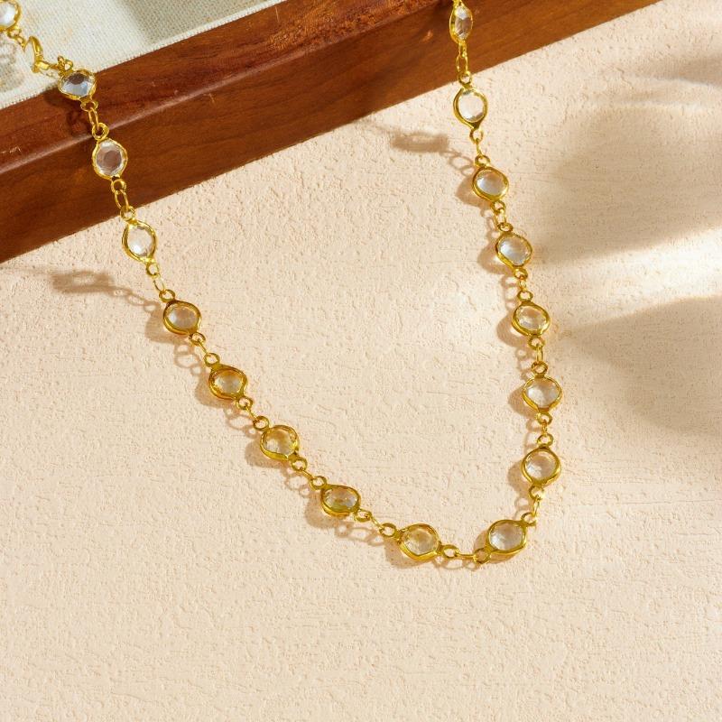 Gold Plated Clear CZ Jewelry Set, Dainty Oval Cut Zircon Necklace & Bracelet, Luxury Minimalist Jewelry Set for Women Gift