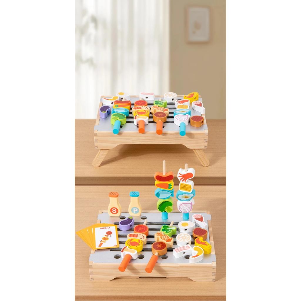 Children's Wooden Imitation Barbecue Grill Toy for Role-Playing Home Cooking and Food Recognition Available In Two Styles