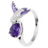 Bird Water Drop Faux Amethyst Cubic Zirconia Women Engagement Wedding Open Ring