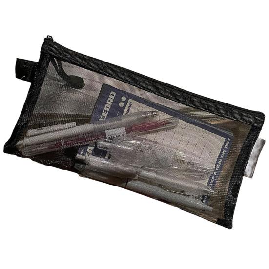 Пенал Полностью Прозрачный Большой Вместимости Сетчатый Пенал Безопасный для Проверки на Экзаменах Удобный Простой Пенал для Хранения Канцелярских Принадлежностей чёрный