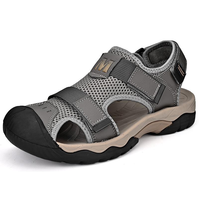 

Large size summer breathable mesh middle-aged and elderly walking shoes non-slip soft sole lightweight elderly outdoor beach shoes men 46 сірий колір