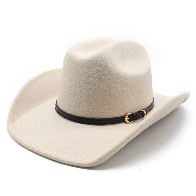 Western Cowboy Hat Retro Black Belt Woolen Top Hat Riding Hat Ethnic Style Hat Felt Hat 04
