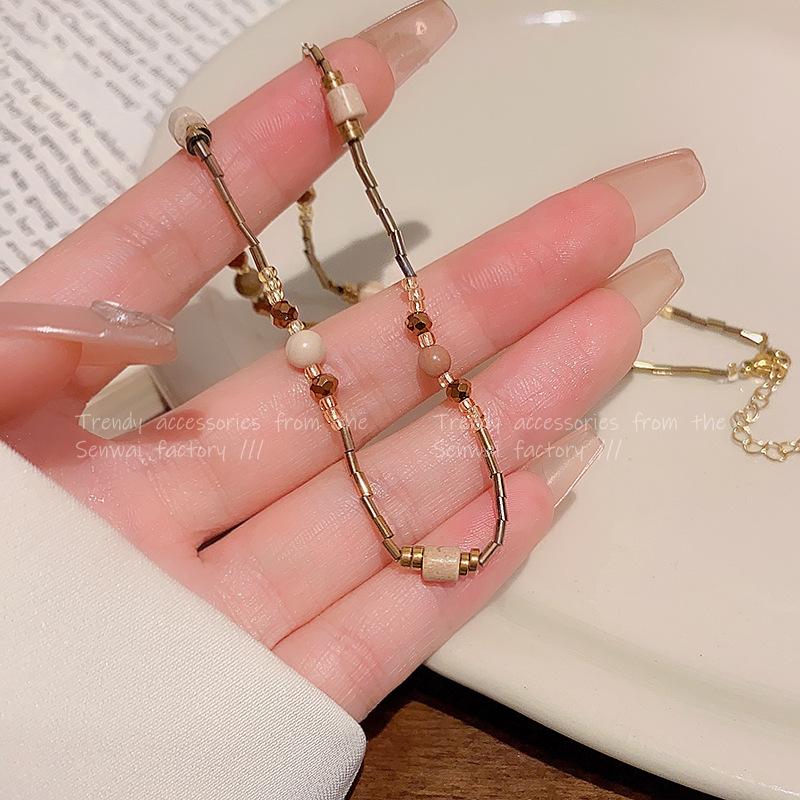 Maillard retro beaded necklace Spice girl collarbone chain light luxury accessories