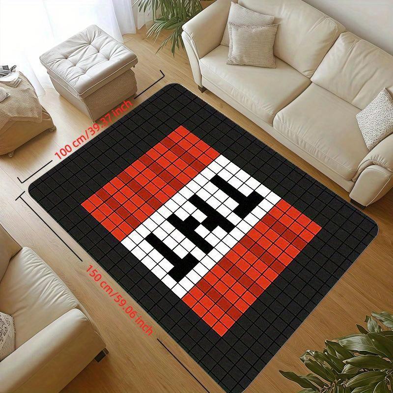 TNT Pixel Game Block Mat Carpet, Retro 8-Bit Design Non-Slip Polyester for Living Room Bedroom Game Room Entryway Decor