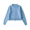 Womens Short Cropped Knit Cardigan With Zipper Round Neck Casual Streetwear Sweater