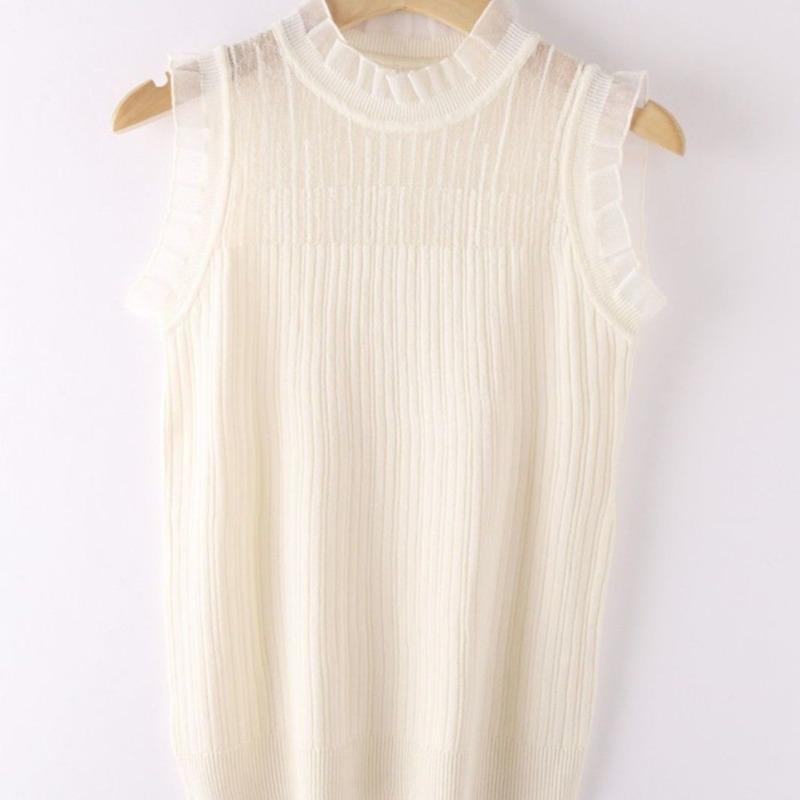 Gilet Tricoté Sans Manches en Dentelle Élégant avec Col Haut en Maille Chemise de Base pour Femme pour le Port Intérieur