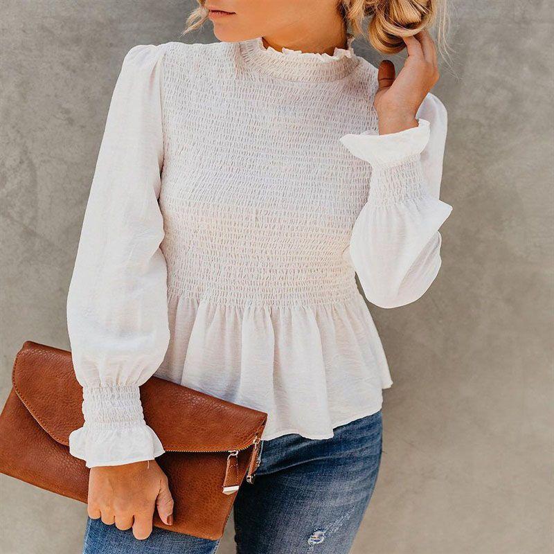 

Summer Women Fashion Loose Casual Long Sleeves Lace T Shirt Tops Blouse Tops White,M