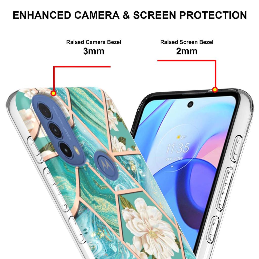 Golden Border Grid Marble Flower IMD Ultrathin Phone Case for Motorola Moto E20,E30,E40,G31,G41,G50,G51,G71,G10,G20,G30,G40,G60...