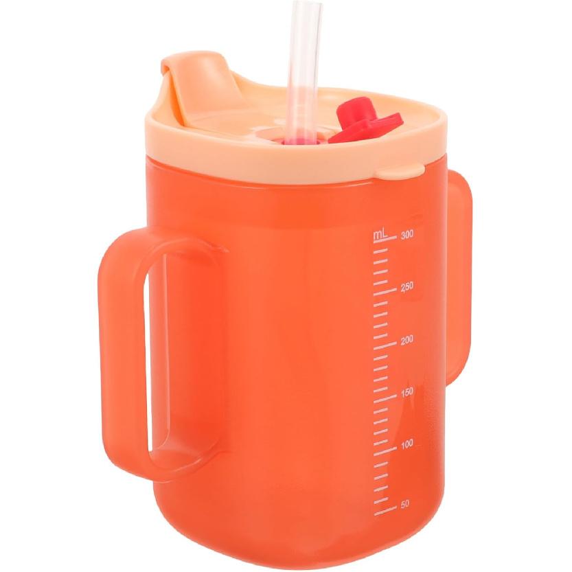 

Alasum Adult Sippy Cup Independence 2-Handle 300ML Plastic Mug Drinking Cup with Straw Lid Handicap Cups for Limited Mobility Handicapped Accessories