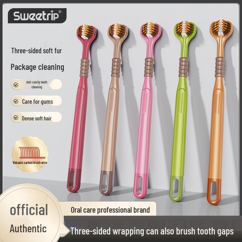 Popular 3-Sided Toothbrush with Soft Bristles for Gum Care - Adult Household Cleaning Tool