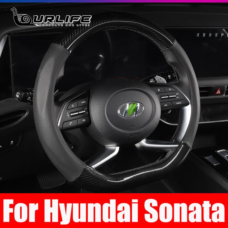 Zwart Lederen Hand Stuurwielhoes Auto Accessoires Voor Hyundai Elantra 7e Sonata