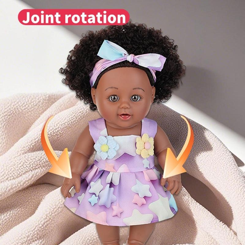 Păpușă Realistă Fetiță Neagră de 12 inch cu Păr Afro Natural Creț Jucărie Reborns Sigură Pentru Copii Colecționabilă Reconfortantă