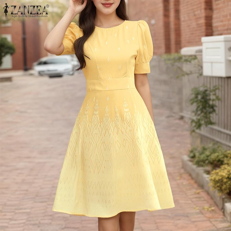 ZANZEA Women Casual Round Neck Summer Short Sleeve Print Dress