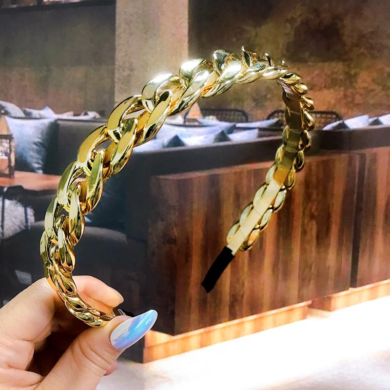 New  Acetate Chain Gold Silver Bezel Hairbands Women's Accessories Vintage Fashion Girls Headband Hoop Femme Hair Ornaments
