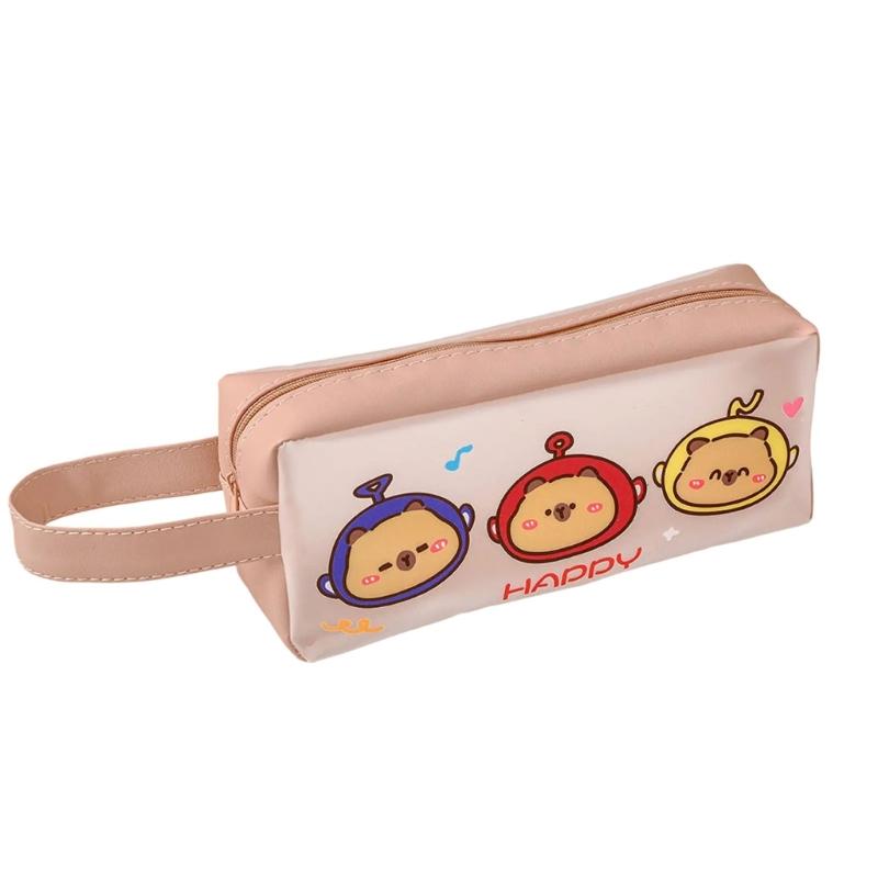 Large Capacity Cartoon Pencil Case Water Resistant PU Pen Pouches See Through Pencil Storage Bag for Kid Student Adult