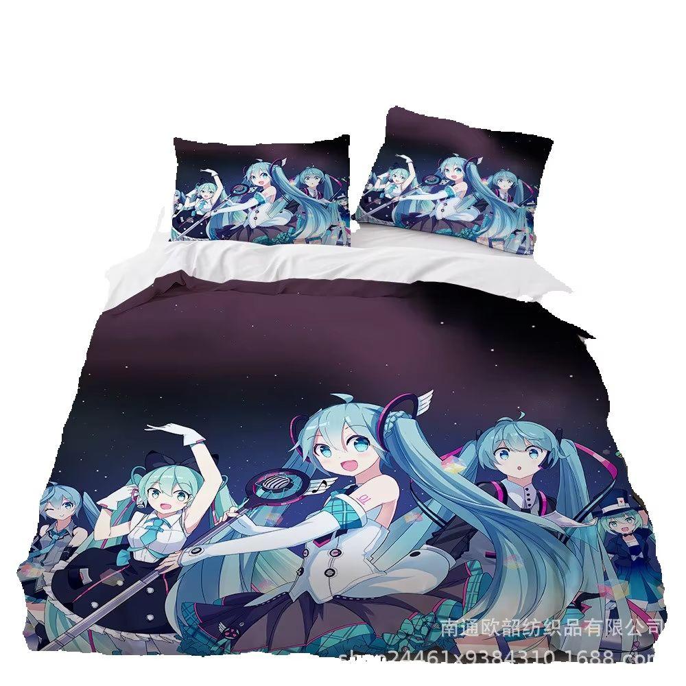 Hot Anime beautiful girl Hatsune Miku Balinese Duvet Cover Set Bedding with 1-2 Pillowcases Room Teens Bedroom Decor Fans Gift