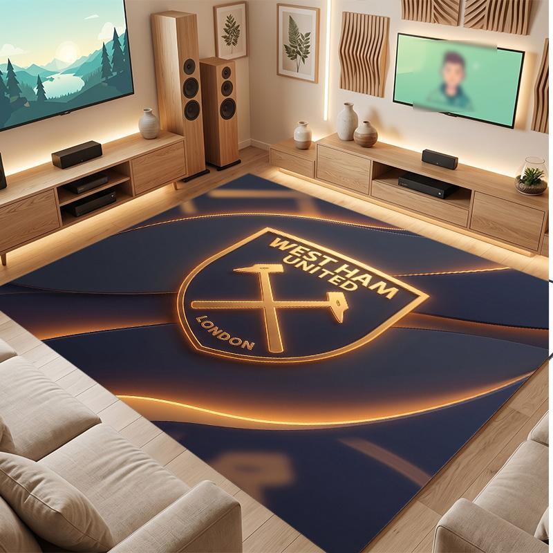 Tappeto in Velluto di Cristallo con Stampa del West Ham United Football, Comodo Assorbente d'Acqua Antiscivolo Tappeto per Pavimenti Interni
