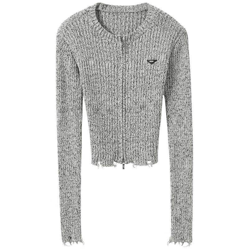 Women's Slim Fit Round Neck Zip-Up Knit Cardigan