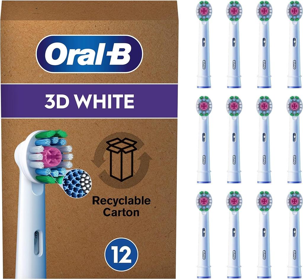 Braun Oral-B PRO Whitening Brush Replacement Brush Set for Electric Toothbrushes, 3D White, 12-Pack (EB18PRX-12) [Parallel Import]