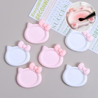 2Pcs Design Cute Cat Bow Resin Paint Palette Mini Portable Ins Wind Palette Tone Nail Tools Art Supplies Jewelry Accessories