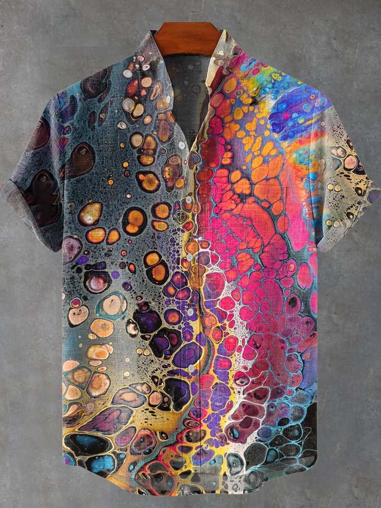 3D digital printing image of linen short sleeved shirt, designed for men's party atmosphere, casual style, retro men's shirt
