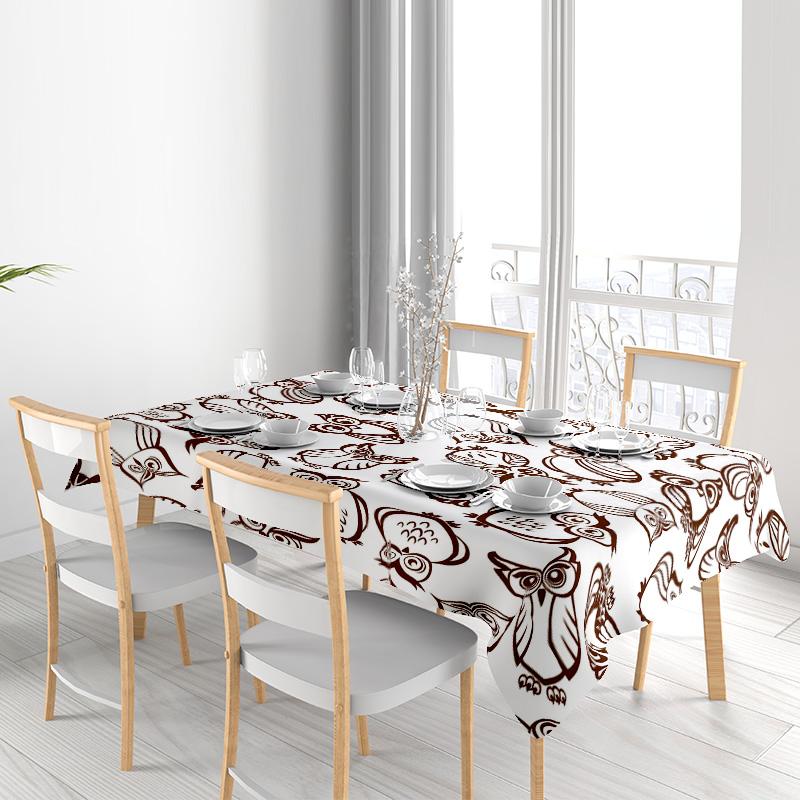 Chic Owl Printed Tablecloth Perfect for Dining Room Decorations Premium Cotton Fabric Washable Reusable Anti-Static 108x67inches
