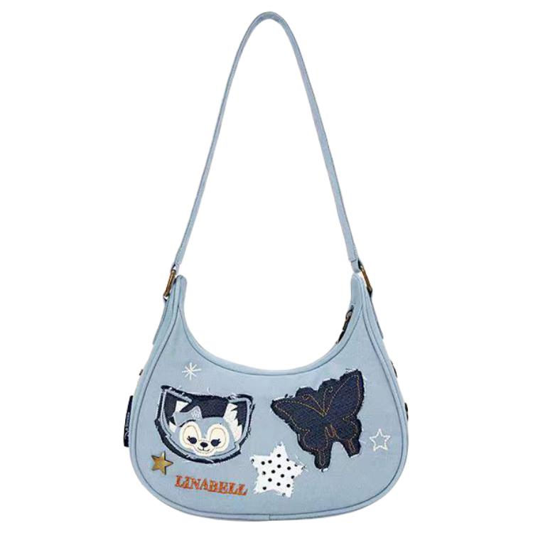 New Disney Duffy And Friends Cowboy Style Series Denim Shoulder Bag Women's Blue 200Q324S012