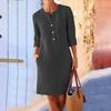 Women Dress Solid Color Pockets Summer Round Neck Long Sleeve Buttons Dress for Dating