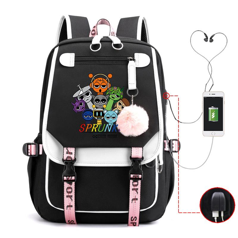 Personality Trend Cartoon Printing Double Shoulder College Style Student Leisure Schoolbag Multi-function Large Capacity