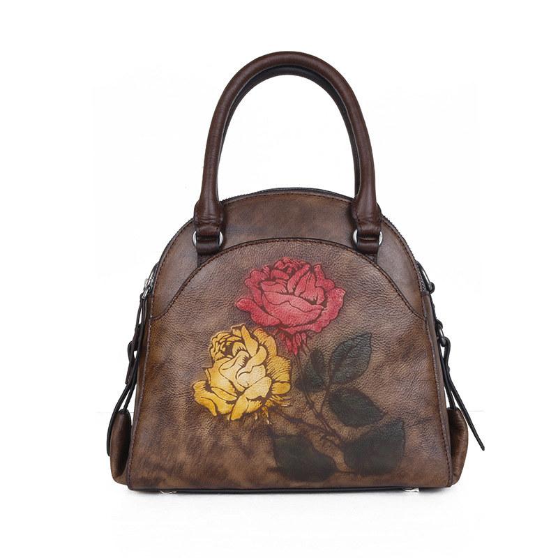 

Женские сумки на плечо из натуральной кожи с цветочным принтом, винтажные дизайнерские брендовые модные сумки через плечо GZW 26*24*11cm кофейный