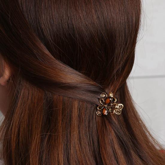 Set 3 Fermagli Per Capelli Con Fiori E Strass - Eleganti Clip In Resina Per Donna - Colori: Nero, Grigio, Bianco E Rosa - 2