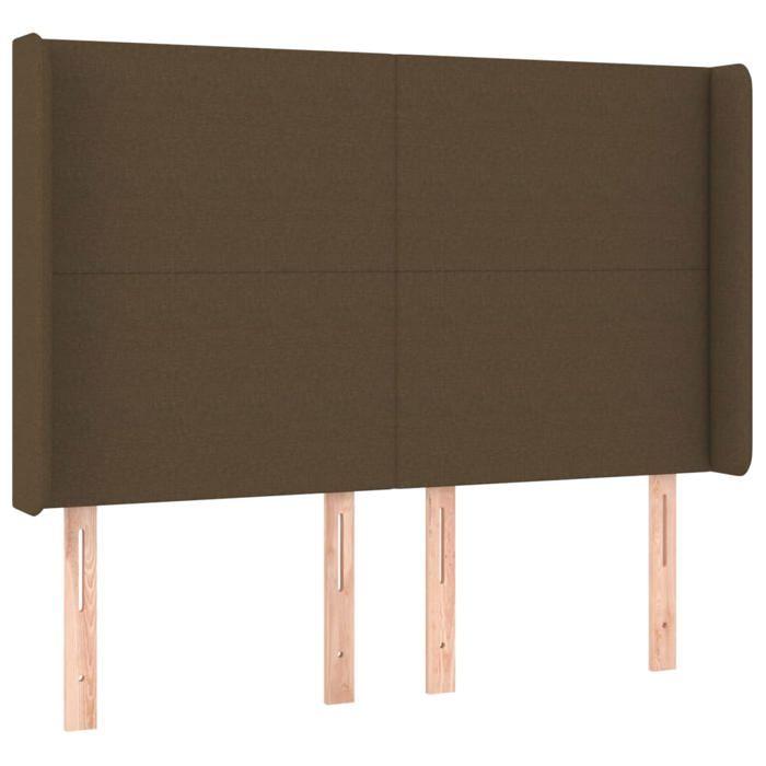 Tête de lit - Avec oreilles - Marron foncé - 147x16x118/128 cm - Tissu polyester, pieds bois, hauteur réglable