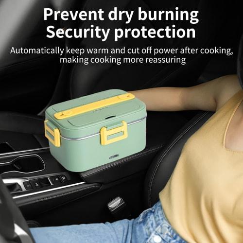 1.8L Electric Lunch Box, 75W Heated Lunch Box for Car or Home Use, Dual-Use, Removable Stainless Steel Container with Fork and Spoon Storage and Carry