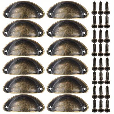 12PCS Retro  Metal Kitchen Drawer Cabinet Door Handle and Furniture Knobs Hardware Cupboard Antique Brass Shell Pull Handles