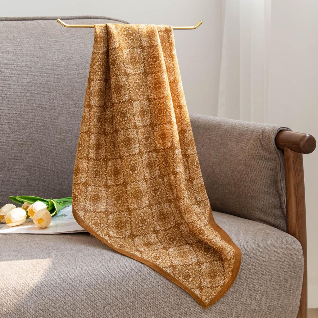 Simulation silk scarf retro printed small square scarf elegant fashion high sense versatile temperament commuter professional scarf
