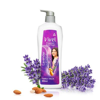 Vivel Lavender & Almond Oil Fragrant Body Wash 500 Ml Pump Bottle Moisturizing Shower Gel For Soft Smooth Skin Effective Cleansing For Women And Men