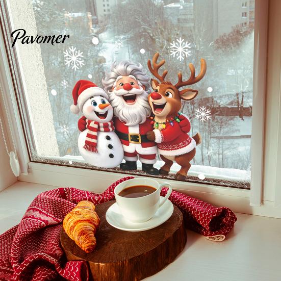 Environmentally Friendly PVC Decals Christmas Window Clings, Peel And Stick Winter Santa Snowman Reindeer Glass Door Holiday Stickers Decals,