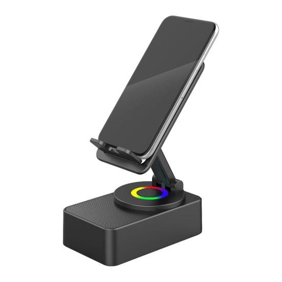 

Phone Stand Cell Phone Mount with Wireless Bluetooth-Compatible Speaker & LED Base Surround Sound Phone Holder for IPhone Home Outdoor Use чёрный