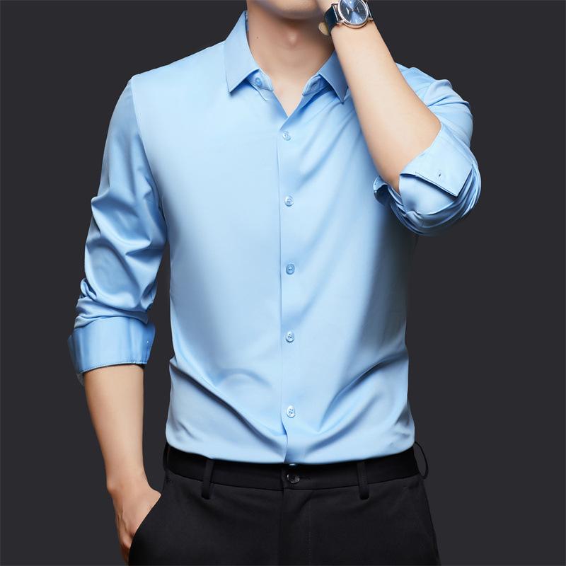 Men's Solid Color Long Sleeve Button Down Shirt Casual Slim Fit Turndown Collar Shirt