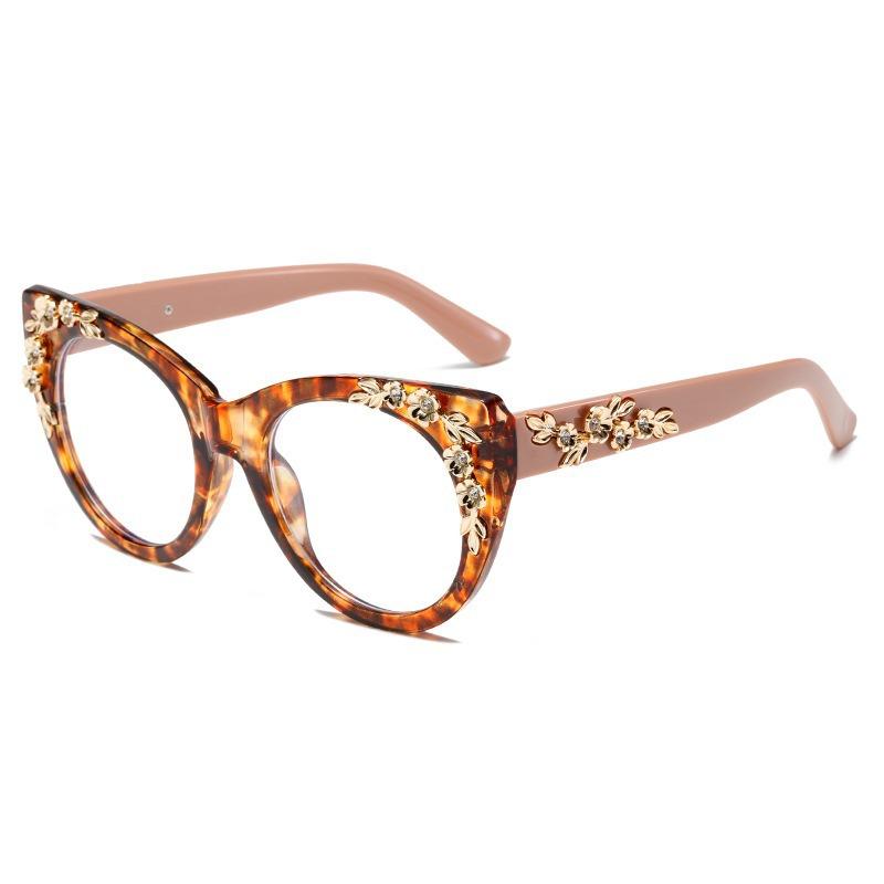 

6806 floral diamond tortoiseshell frame anti-blue cat glasses frame female European trend cat frame high definition reading glasses anti-blue light + 400 degree reading glasses