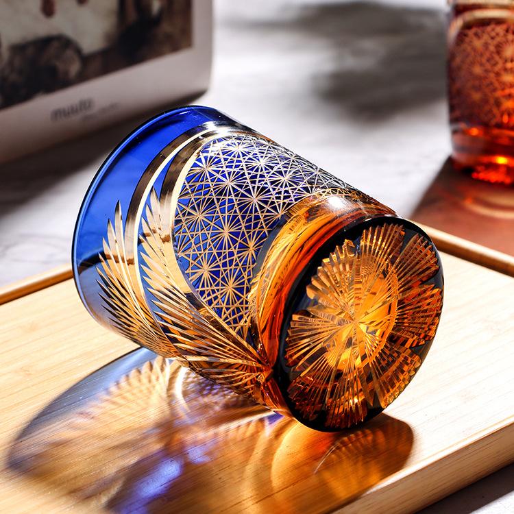 Japanese Hand Carved Edo Kiriko Crystal Glass Whiskey Cup For Men Collectible Barware