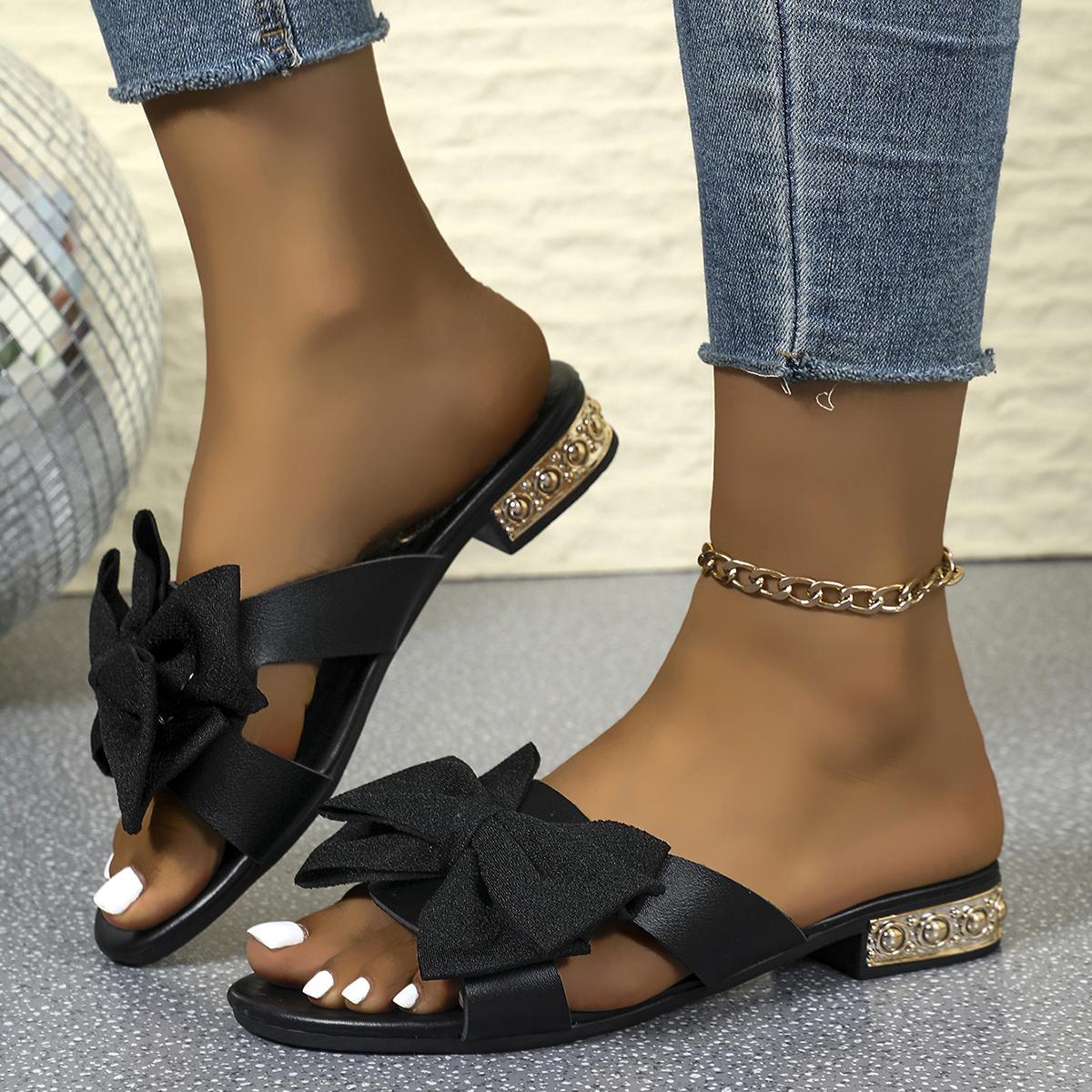 

Женские шлепанцы Роскошные дизайнерские шлепанцы с открытым носком Домашние модные повседневные сандалии Удобные балетки с бантом Женские шлепанцы Женские 35 чёрный