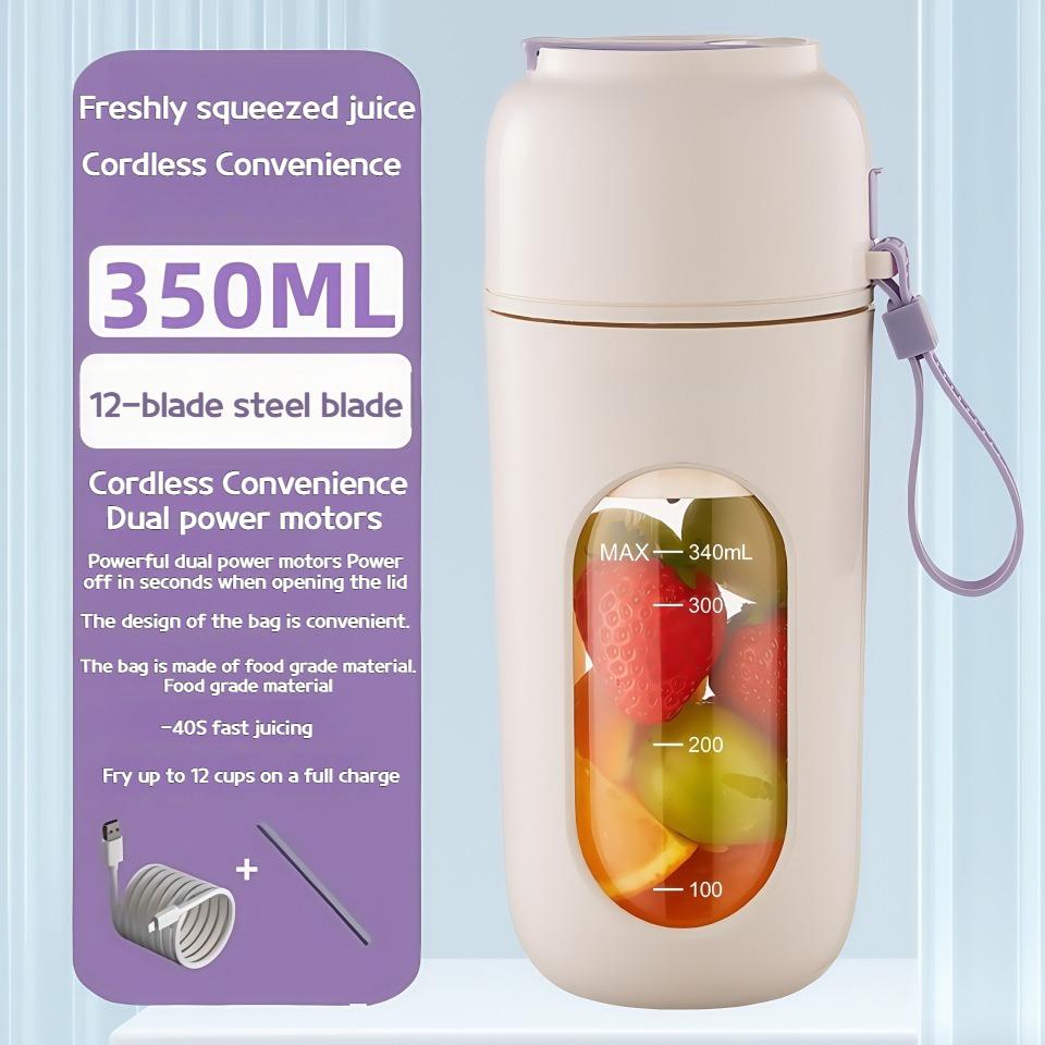 

12-Blade Stainless Steel Electric Juicer Cup, Portable Blender for Smoothies, Ice, and Juices with Wireless Charging Feature фиолетовый