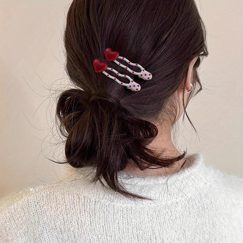 4pcs Retro Fashion Heart Polka Dot Hair Clips, Cute Duckbill Clip, Bangs Barrette, High-End Edge Clamps Versatile Accessories