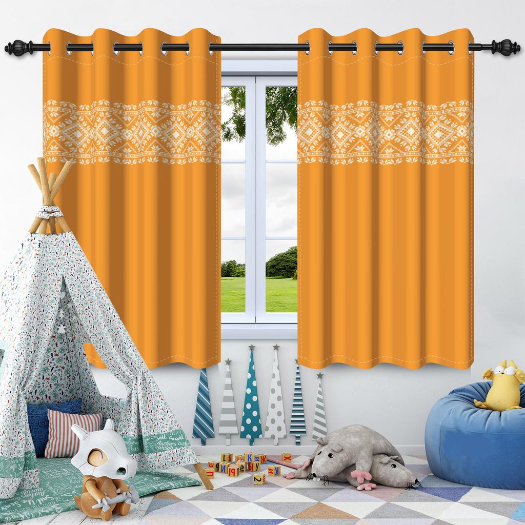 2Pcs Simple Print Solid Color Blackout Curtains Grey Brown Blue Thermal Insulated Grommet Window Drapes for Bedroom Living Room