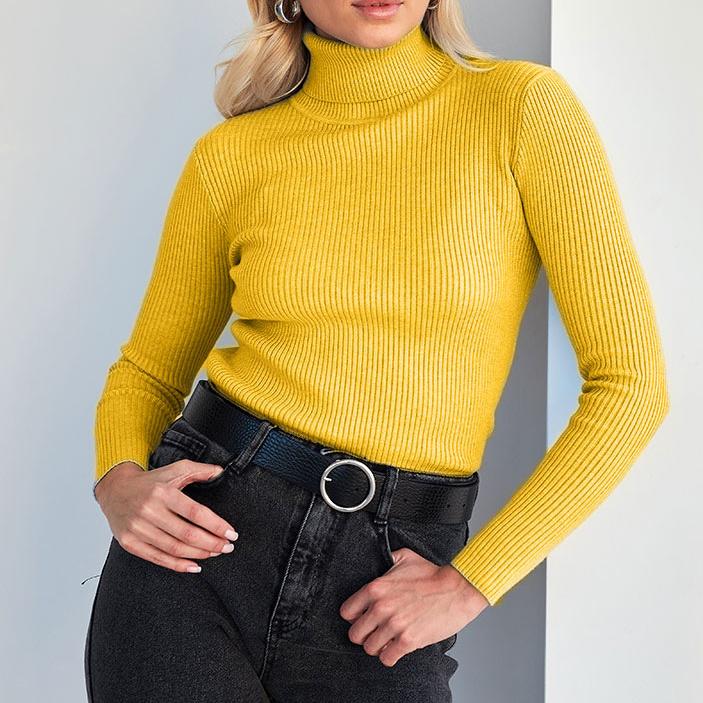 

Водолазка свитер вязаный низ свитер осенний вязаный свитер водолазка пуловер свитер женский One Size жёлтый