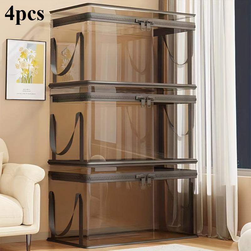 2-Pack Large Transparent Storage Boxes, Foldable and Space-Saving, with Flip Lids, Large Rectangular Organizing Boxes with Front and Lid, Space-