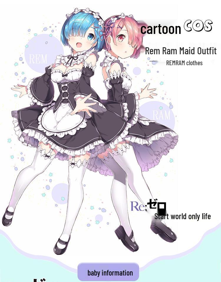 Re:Kostým pro cosplay Zero Rem & Ram nadměrné velikosti - Roztomilý služebnický outfit pro crossdressery